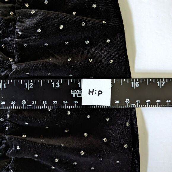 Betsey Johnson Power Shoulder Black Velvet Dress Metallic Silver Polk Dot Size M - Picture 12 of 15
